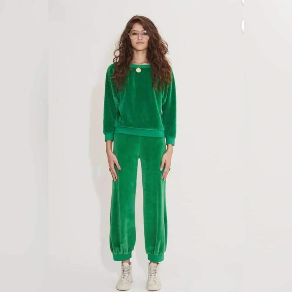 Suzie Kondi jelly bean green velour cotton track pants S - Picture 2 of 7